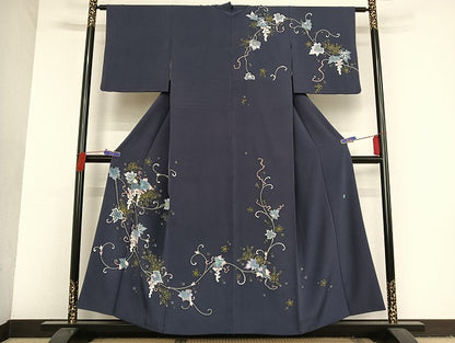 平和屋着物●本加賀友禅作家　奥泉可愛　訪問着　葡萄蔦の葉　正絹　逸品　AAAT9453np