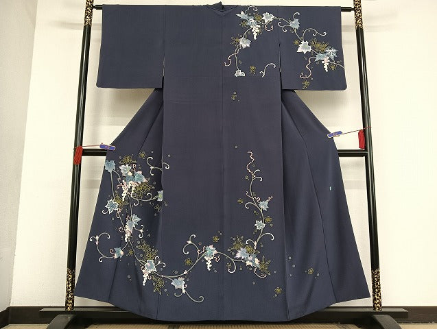 平和屋着物●本加賀友禅作家　奥泉可愛　訪問着　葡萄蔦の葉　正絹　逸品　AAAT9453np
