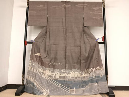 平和屋着物●染織の名門　しょうざん 　野口一丸 　生紬　訪問着　一珍染　日本橋　正絹　逸品　AAAT9437np