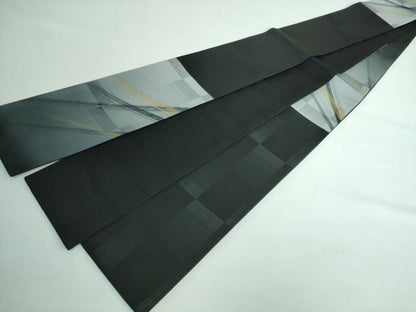 平和屋本店■極上　男性　角帯　斜線文　黒地　金彩　逸品　未使用　DZAA5423kh5