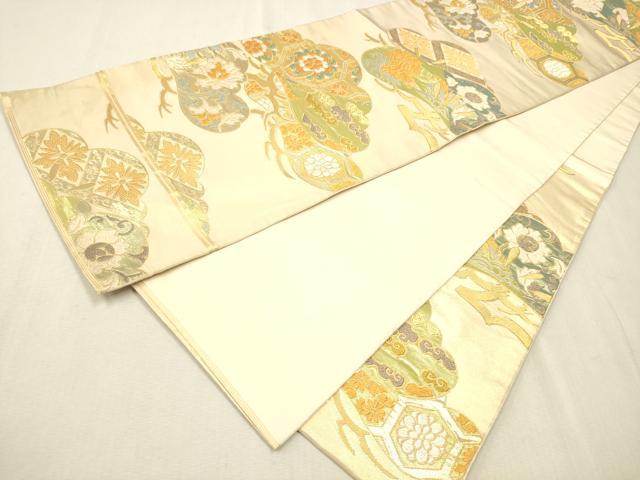 着物ふぁんた○【川島織物】六通柄袋帯 蜀江文 鳥 藤納戸色