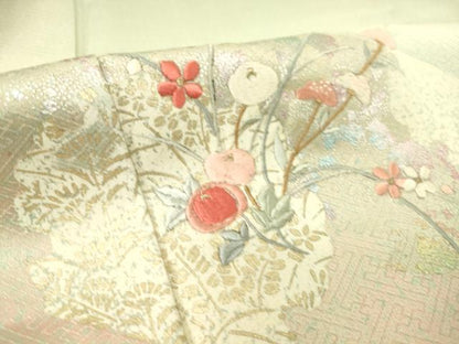 平和屋着物▽訪問着 単衣 刺繍 雪輪花文 銀彩 正絹 逸品 DAAS0070az