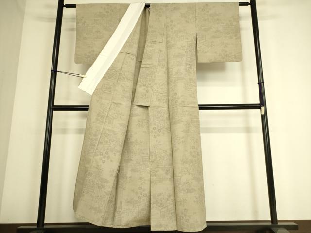 平和屋着物▽結城紬 単衣 風景花文 80亀甲 正絹 逸品 DAAS0068az