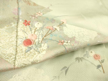 平和屋着物▽訪問着 単衣 刺繍 雪輪花文 銀彩 正絹 逸品 DAAS0070az