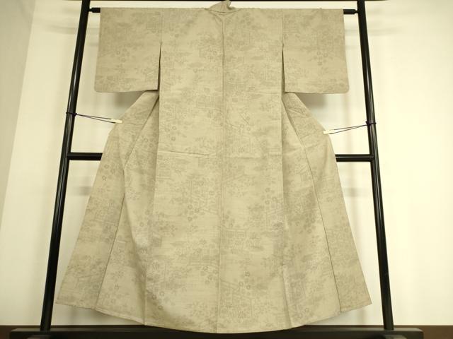平和屋着物▽結城紬 単衣 風景花文 80亀甲 正絹 逸品 DAAS0068az
