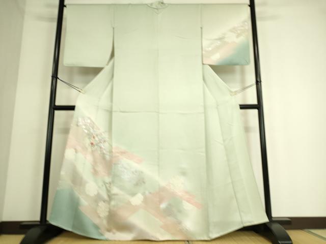 平和屋着物▽訪問着 単衣 刺繍 雪輪花文 銀彩 正絹 逸品 DAAS0070az