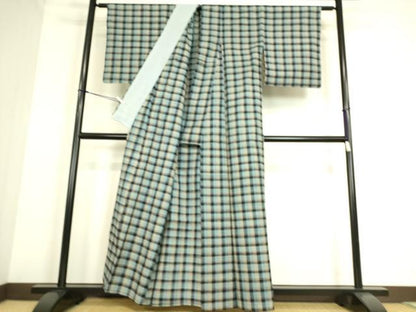 平和屋着物▽上質な紬 単衣 格子 正絹 逸品 DAAS0093az