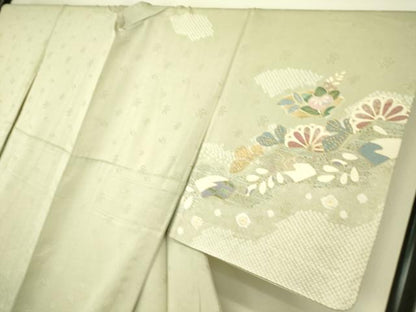 平和屋着物▽訪問着　単衣　駒刺繍　絞り　吉祥花文　金彩　正絹　逸品　DAAS0088az