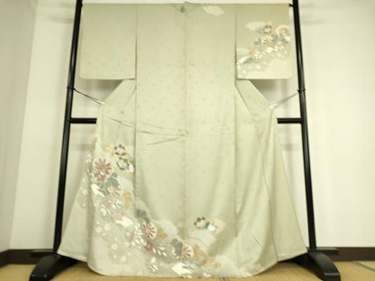 平和屋着物▽訪問着　単衣　駒刺繍　絞り　吉祥花文　金彩　正絹　逸品　DAAS0088az