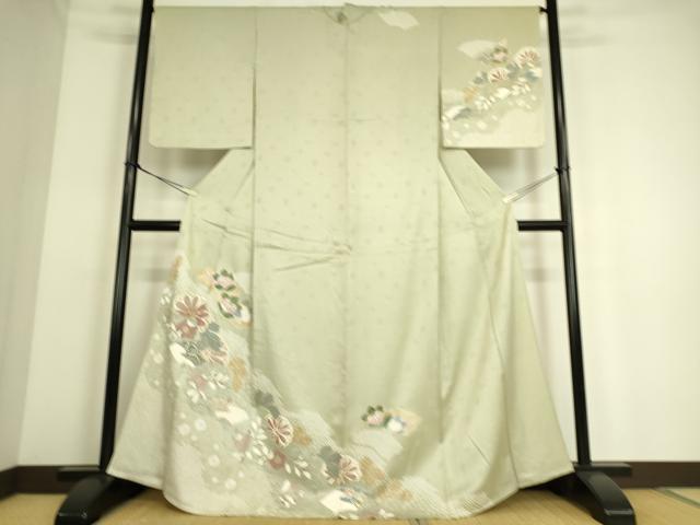 平和屋着物▽訪問着　単衣　駒刺繍　絞り　吉祥花文　金彩　正絹　逸品　DAAS0088az
