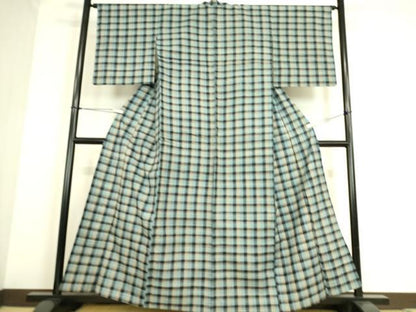 平和屋着物▽上質な紬 単衣 格子 正絹 逸品 DAAS0093az