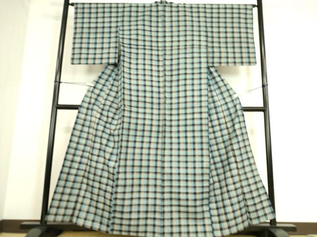 平和屋着物▽上質な紬 単衣 格子 正絹 逸品 DAAS0093az