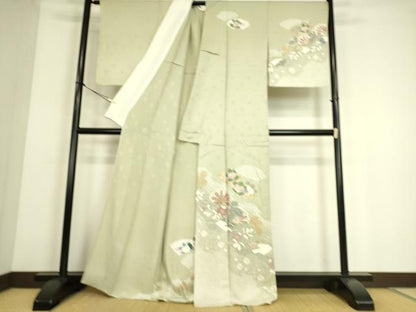 平和屋着物▽訪問着　単衣　駒刺繍　絞り　吉祥花文　金彩　正絹　逸品　DAAS0088az