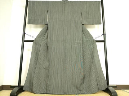 平和屋着物▽上質なお召 単衣 縞 正絹 逸品 DAAS0085az