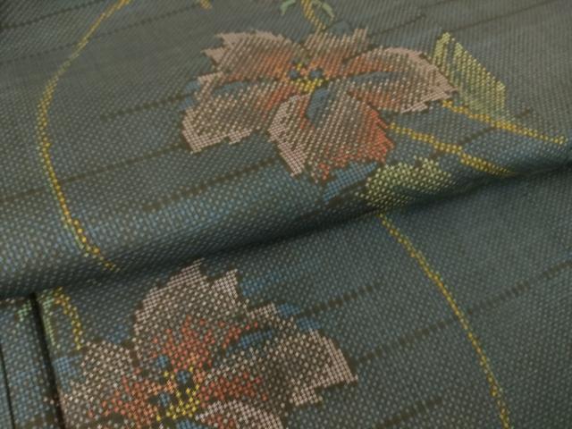平和屋着物▽本場大島紬 単衣 7マルキ 花唐草文 反端付き 正絹 逸品 DAAS0082az