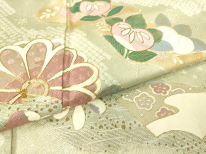 平和屋着物▽訪問着　単衣　駒刺繍　絞り　吉祥花文　金彩　正絹　逸品　DAAS0088az