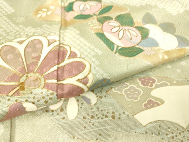 平和屋着物▽訪問着　単衣　駒刺繍　絞り　吉祥花文　金彩　正絹　逸品　DAAS0088az