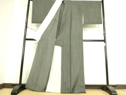 平和屋着物▽上質なお召 単衣 縞 正絹 逸品 DAAS0085az