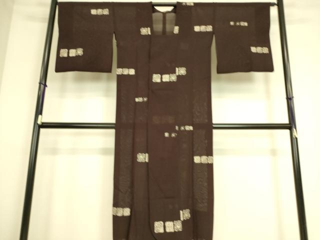平和屋着物▽道行コート　スリーシーズン　春夏秋　塵除け　正倉院横段花文　黒紅色　ロング丈　正絹　逸品　DAAS0109az