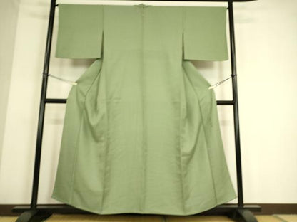 平和屋着物▽上質な色無地 単衣 作家物 草木染 横段地紋 山葵色 正絹 逸品 DAAS0102az