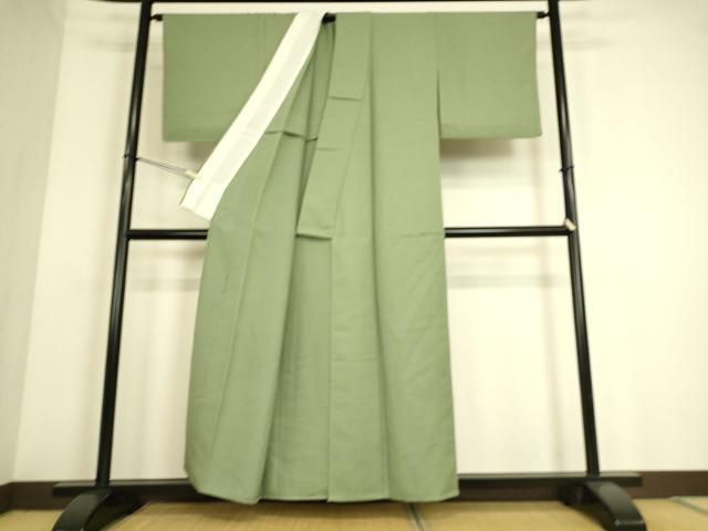 平和屋着物▽上質な色無地 単衣 作家物 草木染 横段地紋 山葵色 正絹 逸品 DAAS0102az