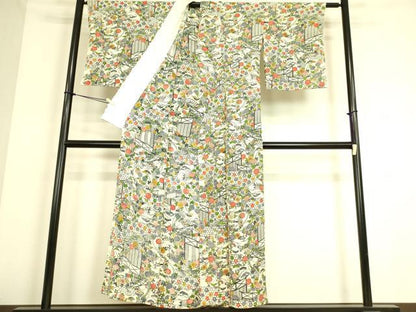 平和屋着物▽上質な小紋 単衣 型染 吉祥花文 正絹 逸品 DAAS0104az