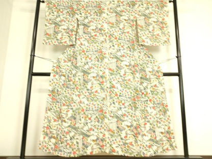 平和屋着物▽上質な小紋 単衣 型染 吉祥花文 正絹 逸品 DAAS0104az
