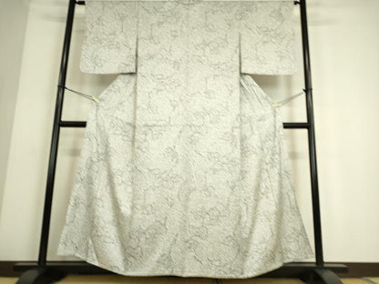 平和屋着物▽上質な小紋　単衣　たたき染め　葡萄唐草文　正絹　逸品　DAAS0106az