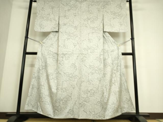 平和屋着物▽上質な小紋　単衣　たたき染め　葡萄唐草文　正絹　逸品　DAAS0106az