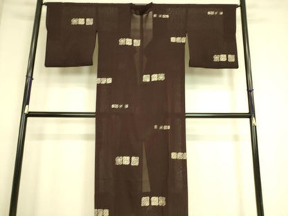 平和屋着物▽道行コート　スリーシーズン　春夏秋　塵除け　正倉院横段花文　黒紅色　ロング丈　正絹　逸品　DAAS0109az