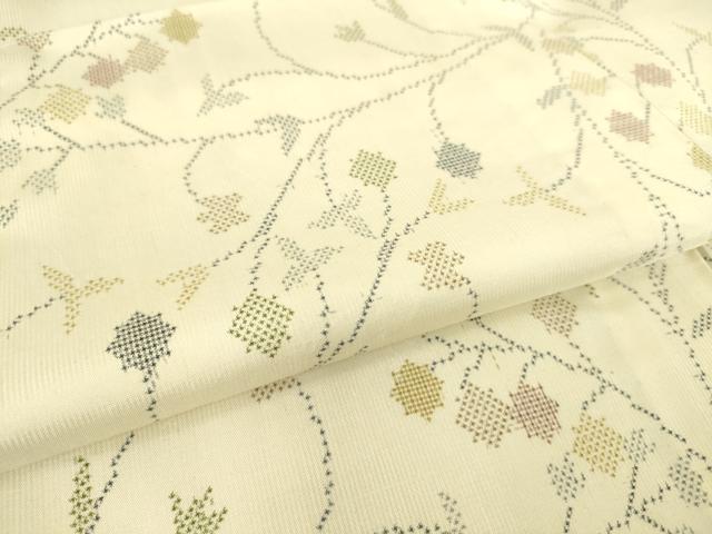 平和屋着物▽本場大島紬 白大島 単衣 7マルキ 枝花文 正絹 逸品 DAAS0061az