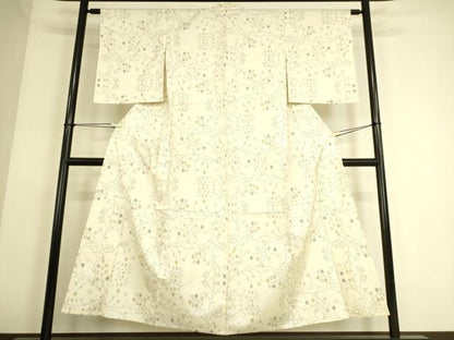 平和屋着物▽本場大島紬 白大島 単衣 7マルキ 枝花文 正絹 逸品 DAAS0061az