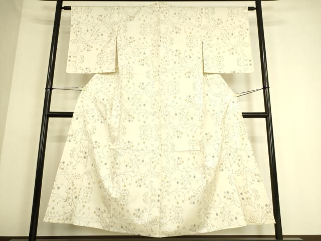 平和屋着物▽本場大島紬 白大島 単衣 7マルキ 枝花文 正絹 逸品 DAAS0061az