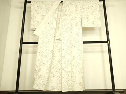 平和屋着物▽本場大島紬 白大島 単衣 7マルキ 枝花文 正絹 逸品 DAAS0061az
