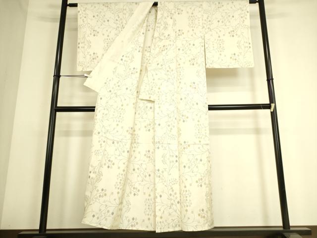 平和屋着物▽本場大島紬 白大島 単衣 7マルキ 枝花文 正絹 逸品 DAAS0061az