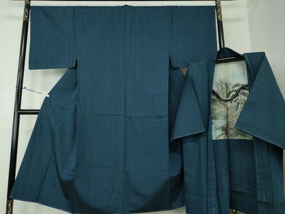 平和屋着物●男性 紬 アンサンブル 長羽織 間道 正絹 逸品 未使用 DAAS3080ps