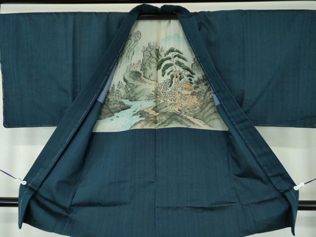 平和屋着物●男性 紬 アンサンブル 長羽織 間道 正絹 逸品 未使用 DAAS3080ps