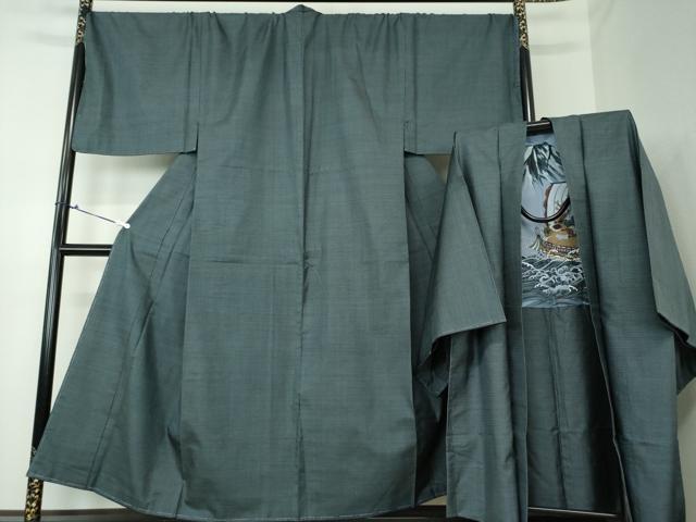平和屋着物●男性 本場大島紬 アンサンブル キングサイズ 長羽織 100亀甲 総詰め 正絹 逸品 DAAS3087ps