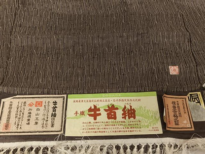 平和屋着物●石川県指定無形文化財 牛首紬 白山工房 手織り 縞 証紙付き 正絹 逸品 AAAT9463np