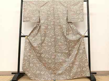 平和屋着物▽小紋 単衣 幾何学文様 洗える着物 未使用 BAAS8178yc