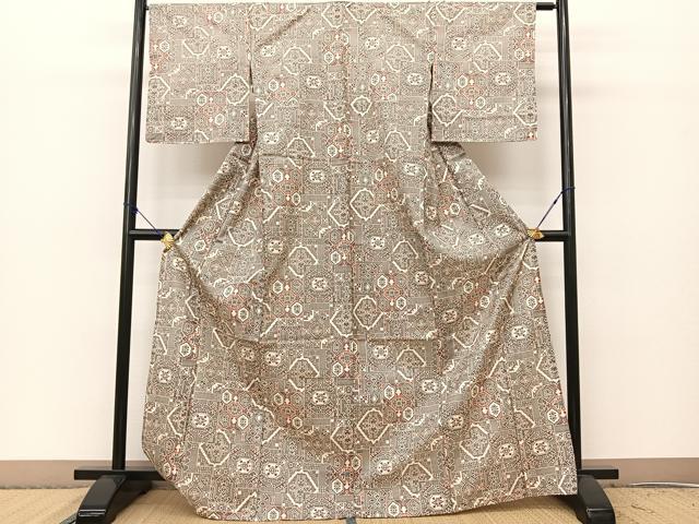 平和屋着物▽小紋 単衣 幾何学文様 洗える着物 未使用 BAAS8178yc