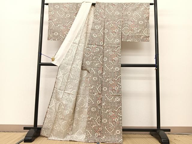 平和屋着物▽小紋 単衣 幾何学文様 洗える着物 未使用 BAAS8178yc