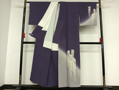 平和屋着物●美空ひばり　訪問着　藤花房　暈し染め　金彩　正絹　逸品　AAAT9459np