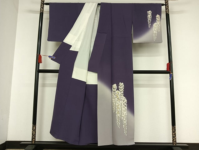 平和屋着物●美空ひばり　訪問着　藤花房　暈し染め　金彩　正絹　逸品　AAAT9459np