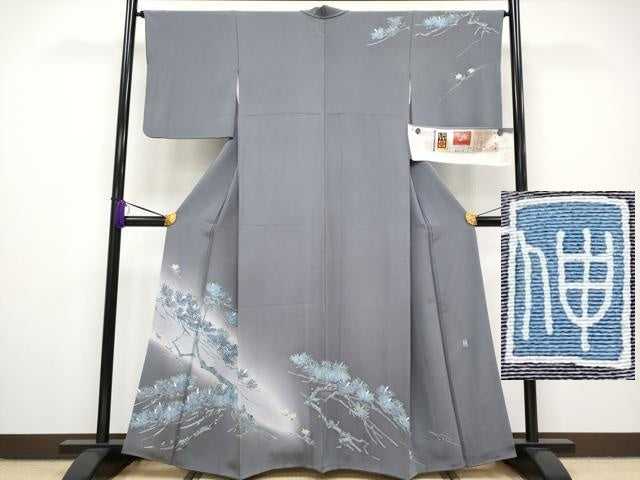 平和屋本店■極上　本場加賀友禅作家　杉浦伸　訪問着　這松ウスユキ草　暈し染め　証紙付き　源氏鼠色地　逸品　CYAA2289s5