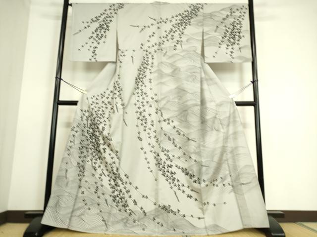 平和屋着物▽本場染大島紬 訪問着 単衣 流水枝葉文 正絹 逸品 DAAS0130az