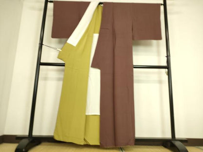 平和屋着物▽上質な色無地 単衣 縞地紋 小豆色 正絹 逸品 DAAS0173az