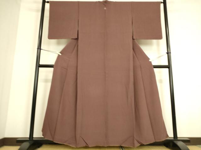 平和屋着物▽上質な色無地 単衣 縞地紋 小豆色 正絹 逸品 DAAS0173az