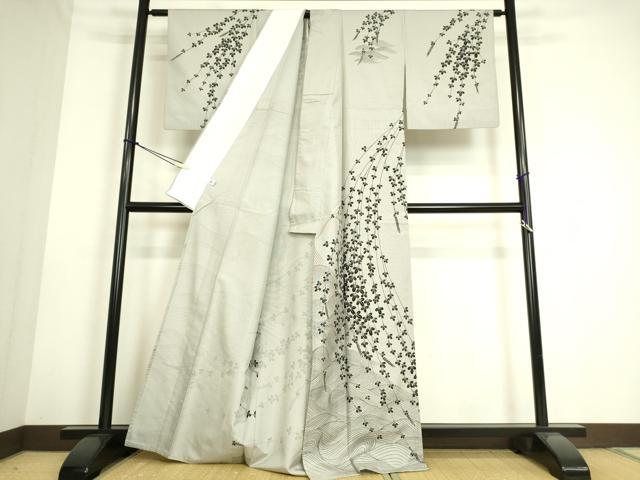平和屋着物▽本場染大島紬 訪問着 単衣 流水枝葉文 正絹 逸品 DAAS0130az