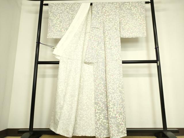 平和屋着物▽上質な小紋　単衣　枝花文　正絹　逸品　DAAS0135az